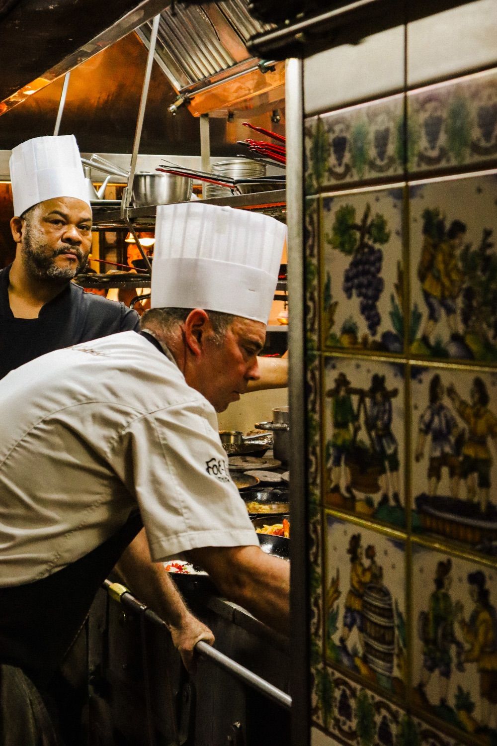 Chefs working the kitchen line