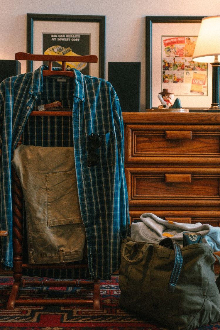 Travel bag and clothes packed for a trip